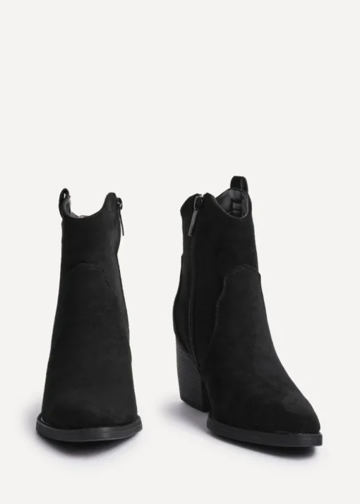 Linzi Jessie Black Faux Suede Western Ankle Boot