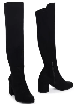 Linzi Mandy Black Suede Block Heeled Knee High Boot