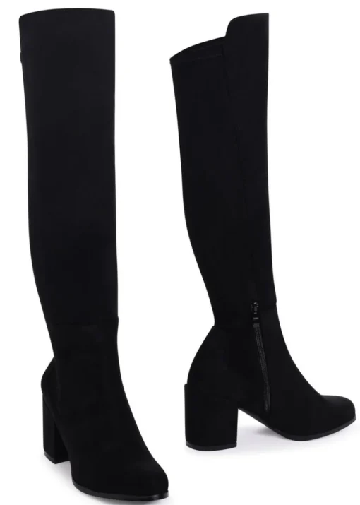 Linzi Mandy Black Suede Block Heeled Knee High Boot