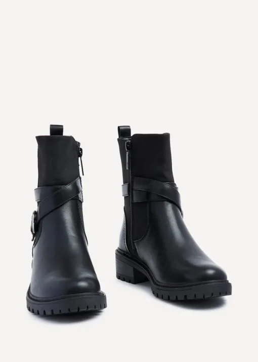 Linzi Metro Black Faux Leather Chunky Boot