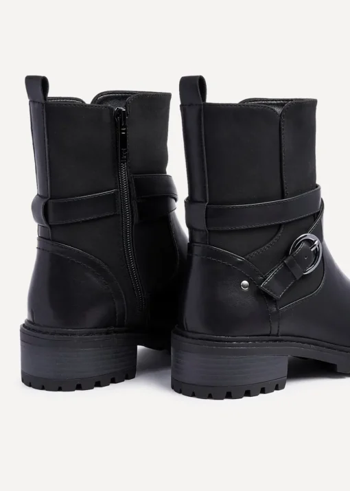 Linzi Metro Black Faux Leather Chunky Boot