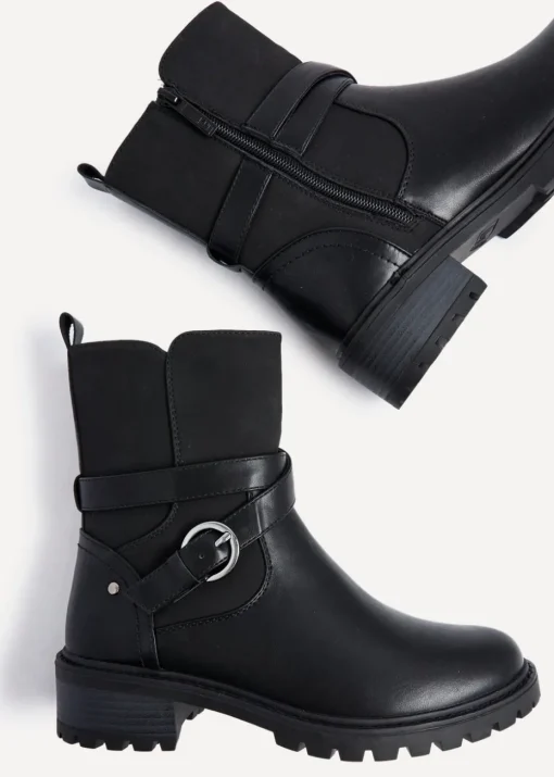 Linzi Metro Black Faux Leather Chunky Boot