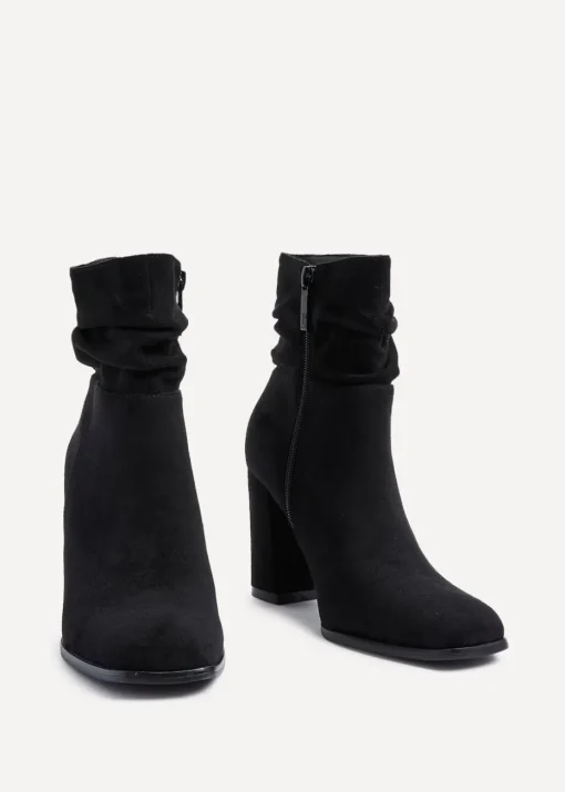 Linzi Mila Black Ruched Square Toe Block Heeled Ankle Boot