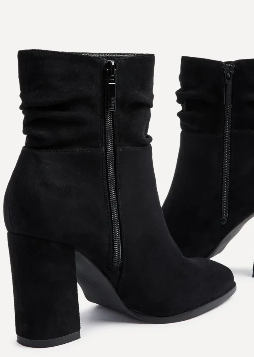 Linzi Mila Black Ruched Square Toe Block Heeled Ankle Boot