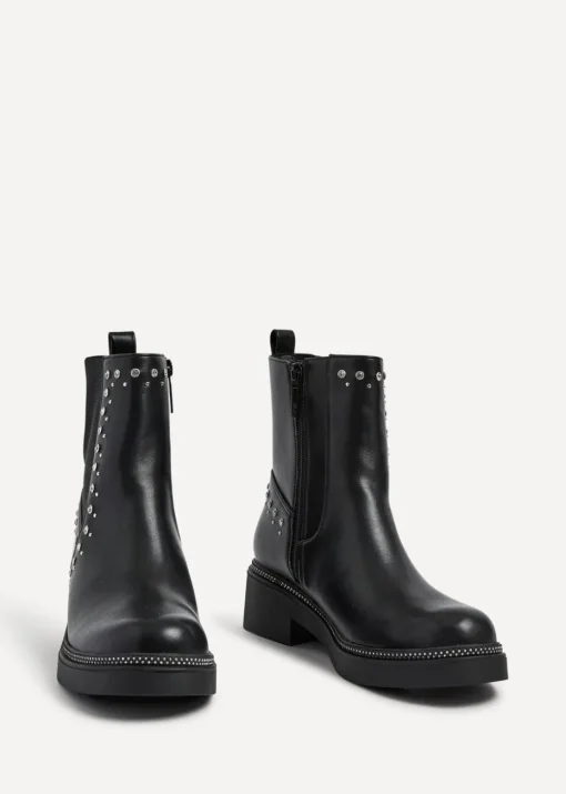 Linzi Optic Black Faux Leather Diamante Embellished Chelsea Boot