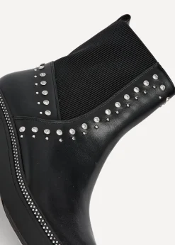 Linzi Optic Black Faux Leather Diamante Embellished Chelsea Boot