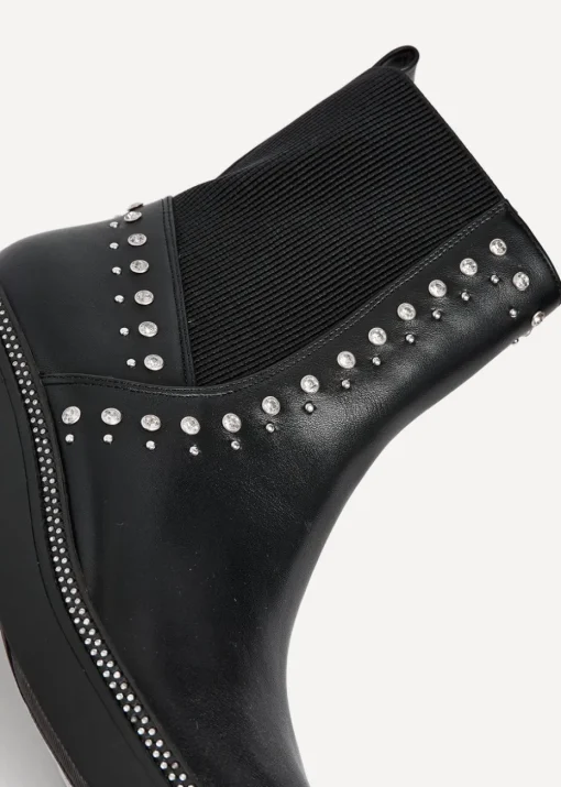 Linzi Optic Black Faux Leather Diamante Embellished Chelsea Boot