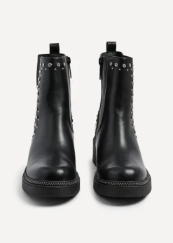 Linzi Optic Black Faux Leather Diamante Embellished Chelsea Boot