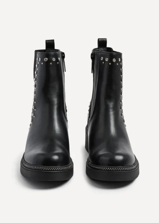 Linzi Optic Black Faux Leather Diamante Embellished Chelsea Boot