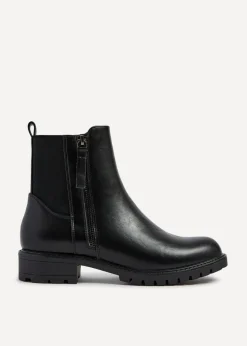 Linzi Peyton Black Stretch Panel Ankle Boot & Outer Zip Detail