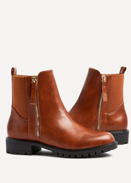 Linzi Peyton Tan Stretch Panel Ankle Boot & Outer Zip Detail