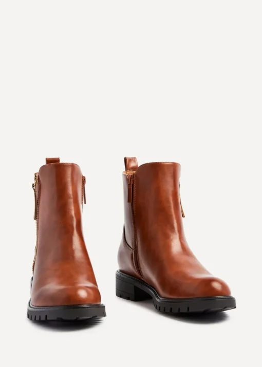 Linzi Peyton Tan Stretch Panel Ankle Boot & Outer Zip Detail