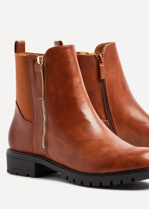Linzi Peyton Tan Stretch Panel Ankle Boot & Outer Zip Detail