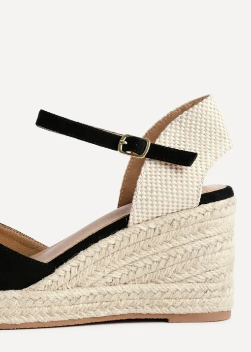 Linzi Present Black Faux Suede Closed Toe And Open Back Espadrille Wedge