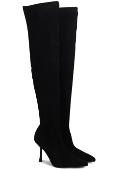 Linzi Rocky Black Suede Stretch Over The Knee Stiletto Boot