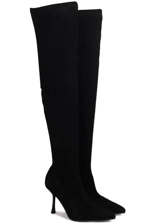 Linzi Rocky Black Suede Stretch Over The Knee Stiletto Boot