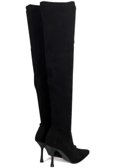 Linzi Rocky Black Suede Stretch Over The Knee Stiletto Boot