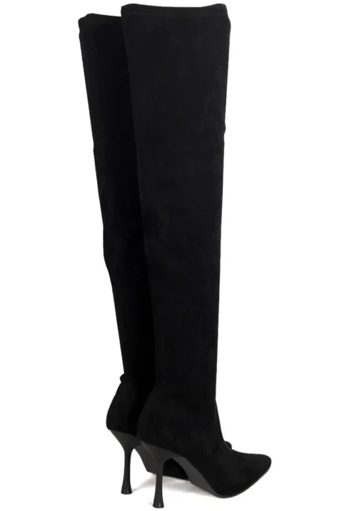 Linzi Rocky Black Suede Stretch Over The Knee Stiletto Boot