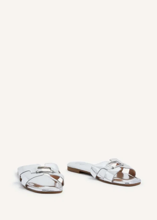 Linzi Sasha Silver Faux Leather Slider Sandal