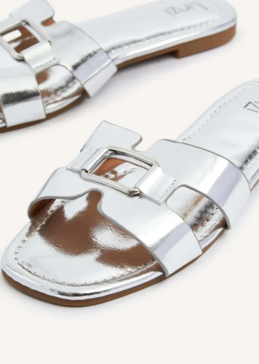 Linzi Sasha Silver Faux Leather Slider Sandal