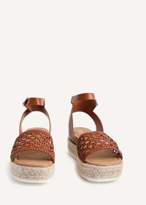 Linzi Sundown Tan Faux Leather Handwoven Espadrille Flatform Sandal