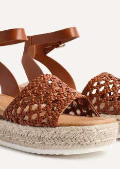 Linzi Sundown Tan Faux Leather Handwoven Espadrille Flatform Sandal