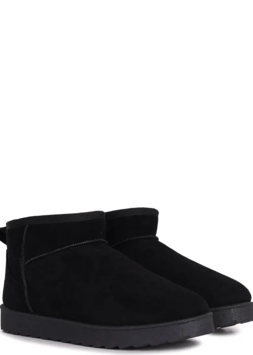 Linzi Ultra Mini Addy Black Faux Suede Faux Fur Lined