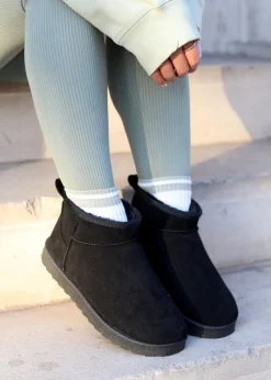 Linzi Ultra Mini Addy Black Faux Suede Faux Fur Lined