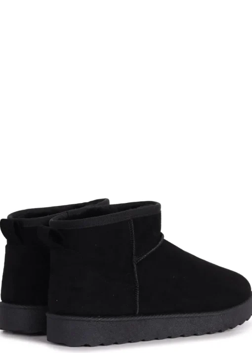 Linzi Ultra Mini Addy Black Faux Suede Faux Fur Lined