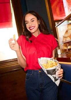 Little Mistress Red Poplin Cotton Shirt by Vicky Pattison