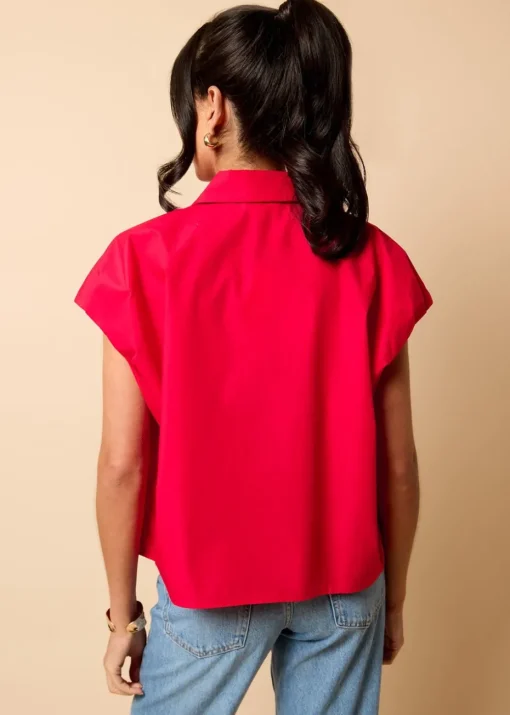 Little Mistress Red Poplin Cotton Shirt by Vicky Pattison