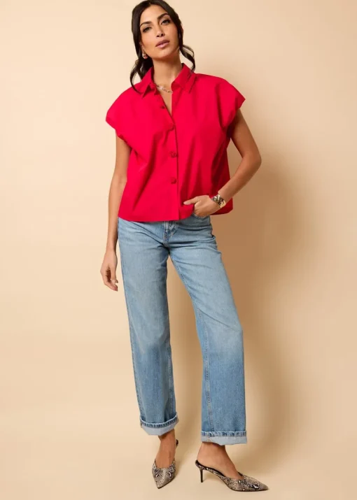 Little Mistress Red Poplin Cotton Shirt by Vicky Pattison