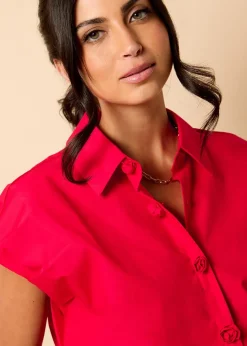 Little Mistress Red Poplin Cotton Shirt by Vicky Pattison