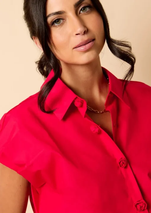 Little Mistress Red Poplin Cotton Shirt by Vicky Pattison