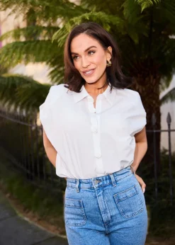 Little Mistress White Poplin Cotton Shirt by Vicky Pattison