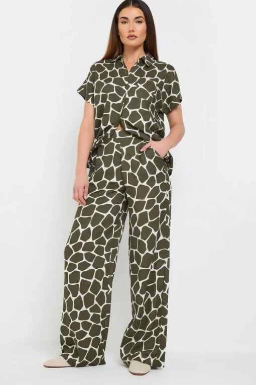 Long Tall Sally Khaki Green Giraffe Print Wide Leg Trousers