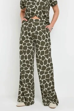 Long Tall Sally Khaki Green Giraffe Print Wide Leg Trousers
