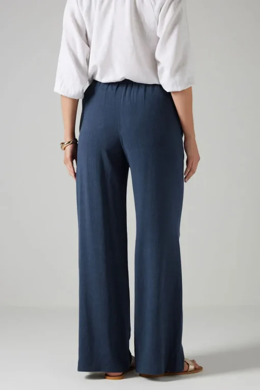 Long Tall Sally Navy Blue Linen Tie Waist Trousers