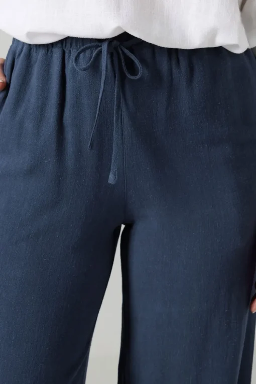 Long Tall Sally Navy Blue Linen Tie Waist Trousers