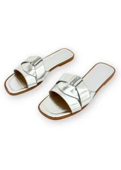 Love Lemonade Silver Sparkly Crystal Wrap Flat Sliders