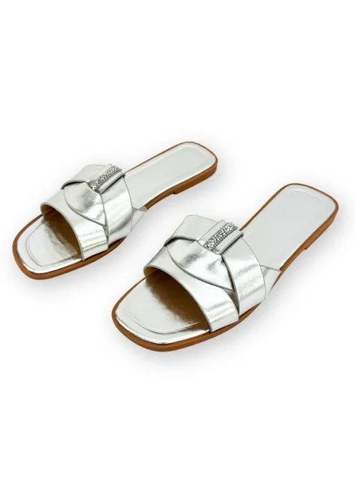 Love Lemonade Silver Sparkly Crystal Wrap Flat Sliders