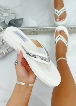 Love Lemonade White Crystal Trim Chunky Flip Flops
