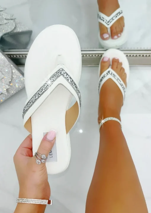 Love Lemonade White Crystal Trim Chunky Flip Flops