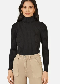 Mela Black Ribbed Knit Roll Neck Jumper