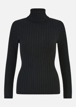 Mela Black Ribbed Knit Roll Neck Jumper