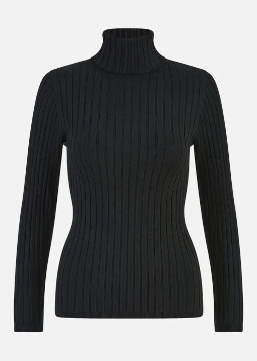 Mela Black Ribbed Knit Roll Neck Jumper