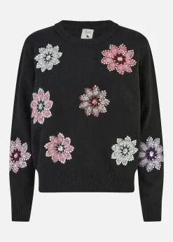 Mela Black Sequin Flower Jumper
