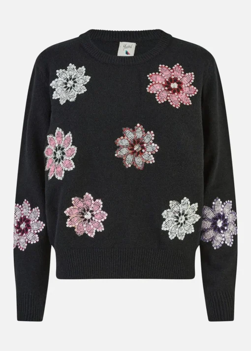 Mela Black Sequin Flower Jumper