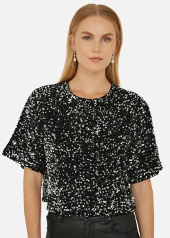 Mela Black Sequin Relaxed Fit Top