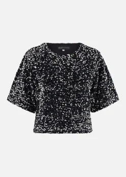 Mela Black Sequin Relaxed Fit Top